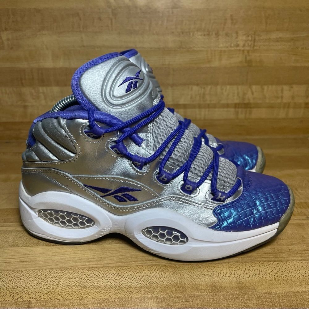 REEBOK QUESTION Allen Iverson SILVER / PURPLE / WHITE Girls SIZE‎ 6.5 Women’s 8